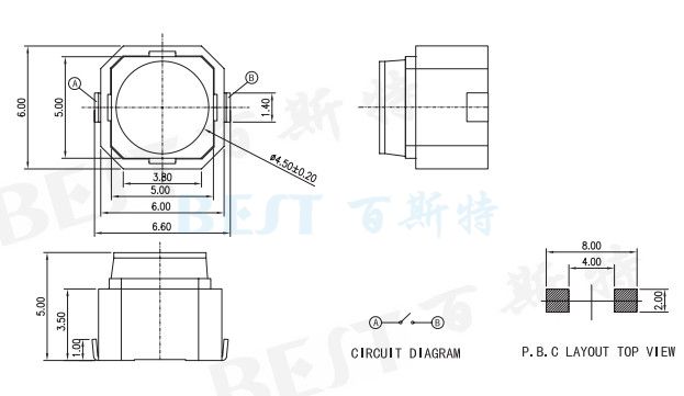 6x6 貼片輕觸開關(guān)TS-0603參考圖紙