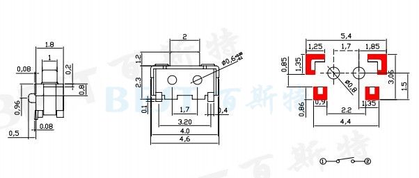 輕觸開(kāi)關(guān)2×4_TS-1111A_參考圖紙