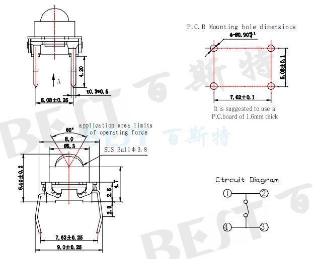 輕觸開(kāi)關(guān)7.2×7.2_TS-6004_參考圖紙